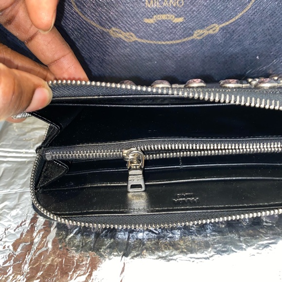 Prada Black Crystal Embellished Zip Around Wallet - Picture 14 of 15